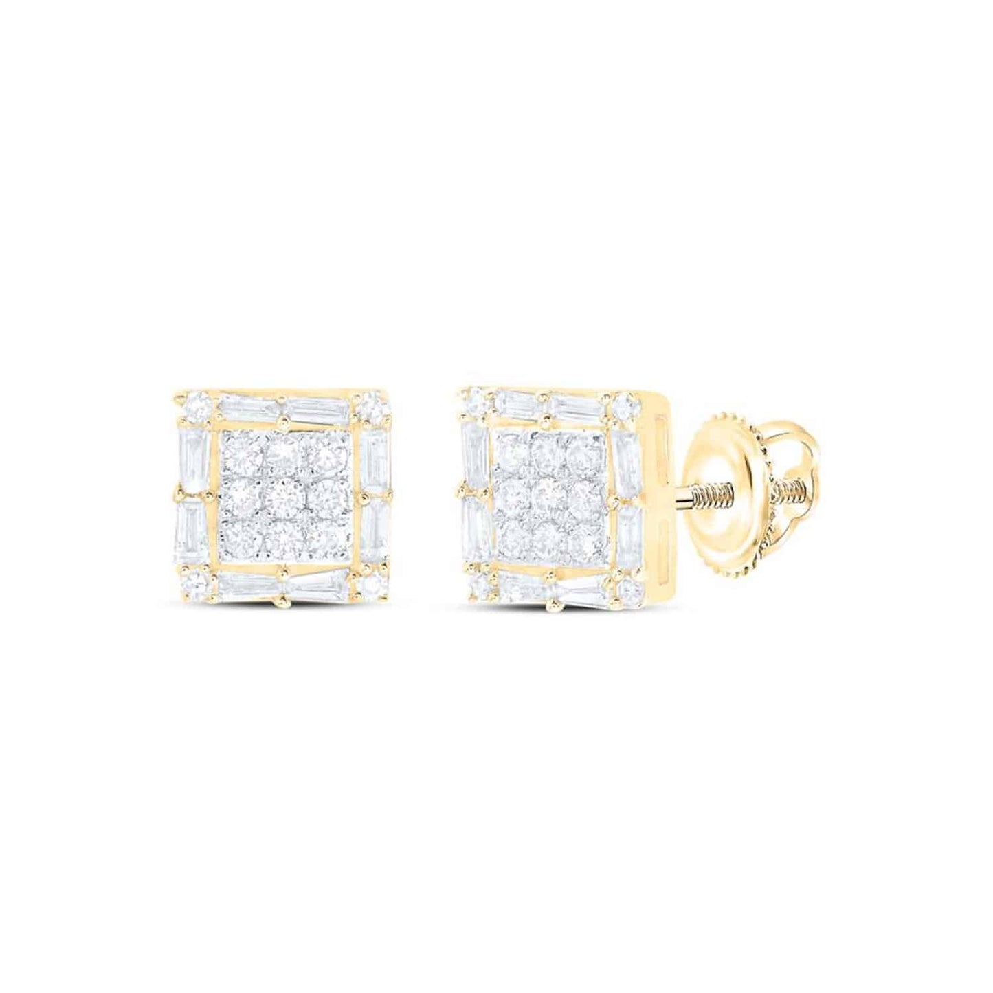 .50CTW Natural Diamond 10K Gold Yellow White Baguette Square Stud Earrings 7.5mm