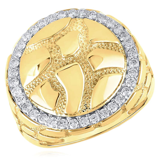 0.78CTW Natural Diamond 10K Gold Round Nugget Signet Ring