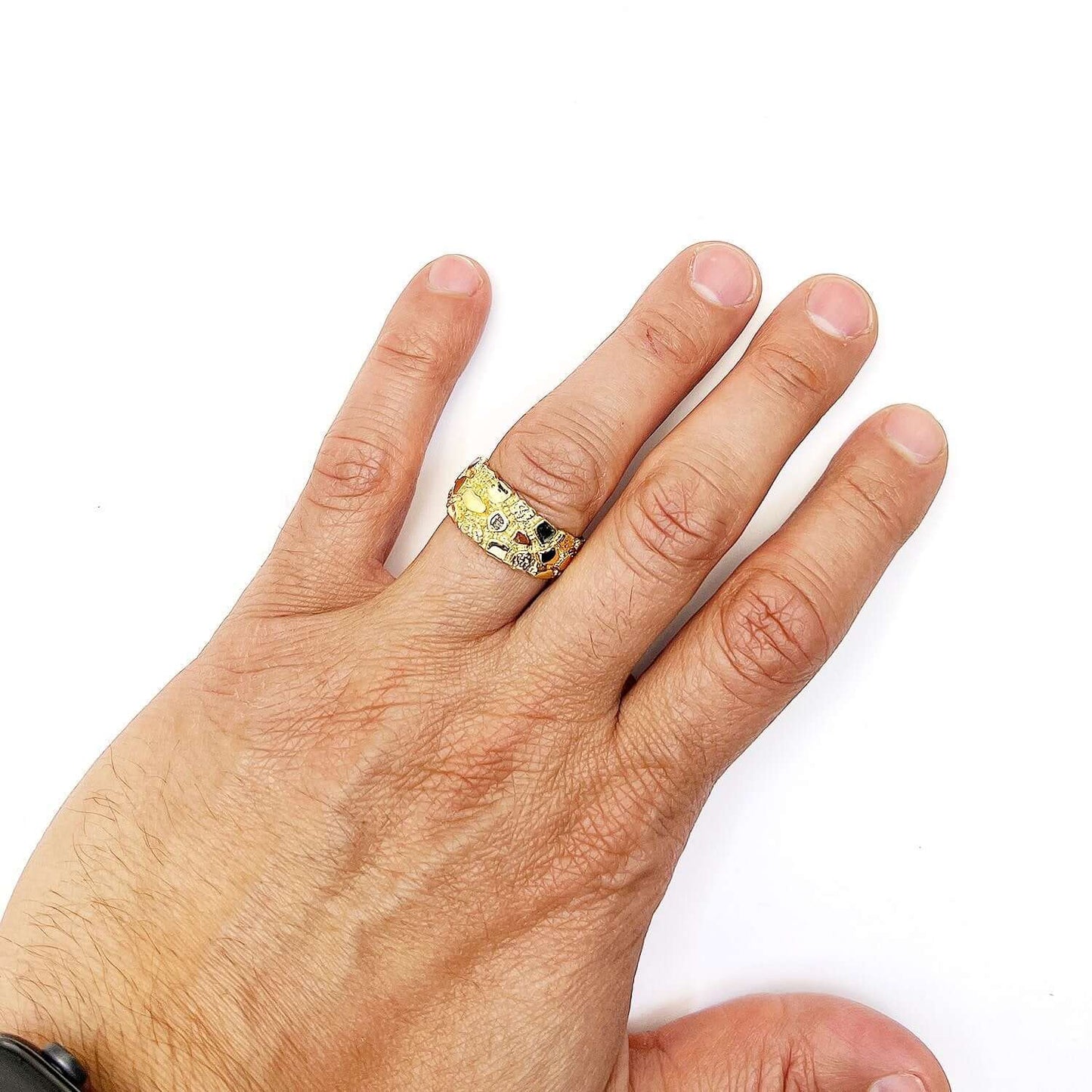 14K Real Gold 11mm Nugget Band Ring