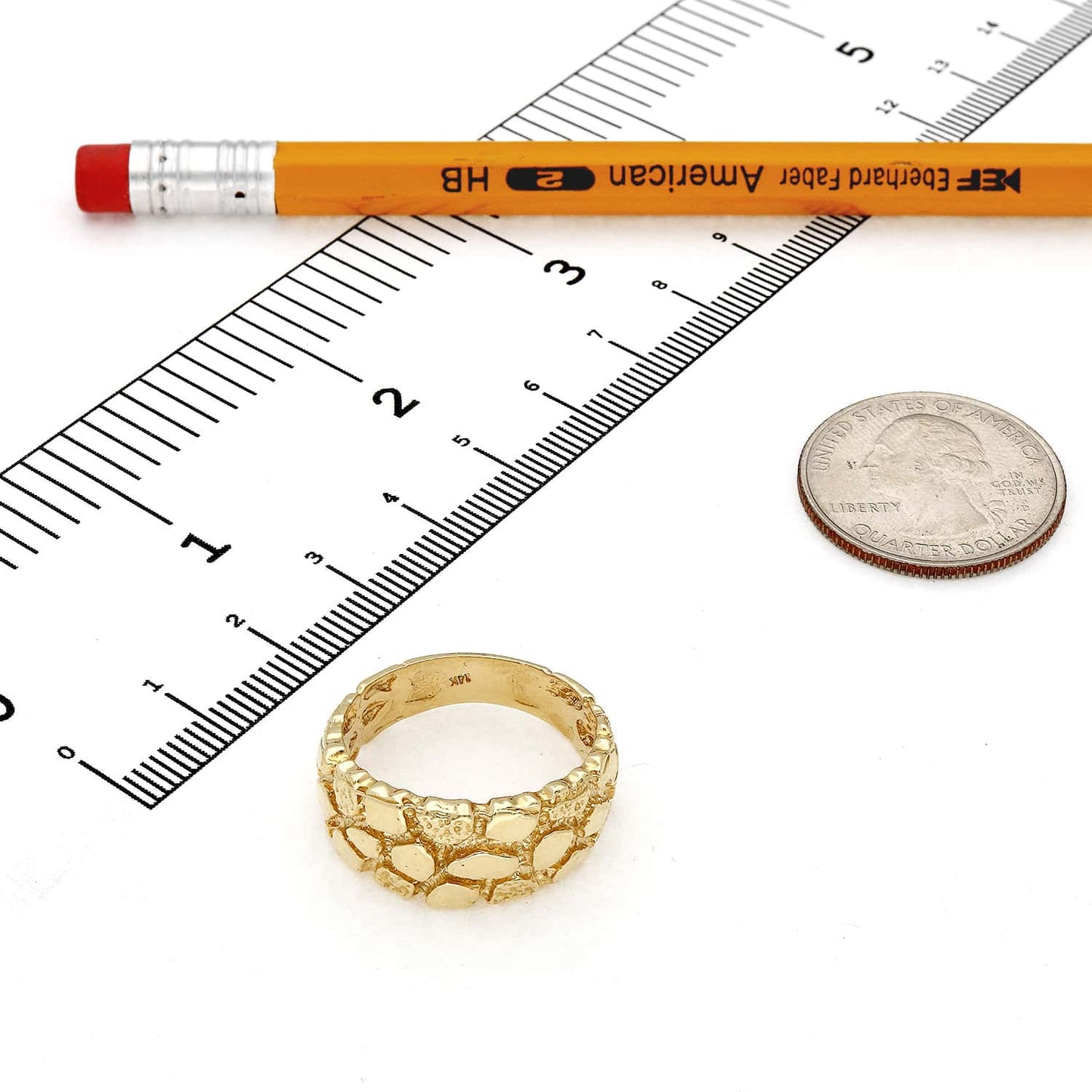14K Real Gold 11mm Nugget Band Ring