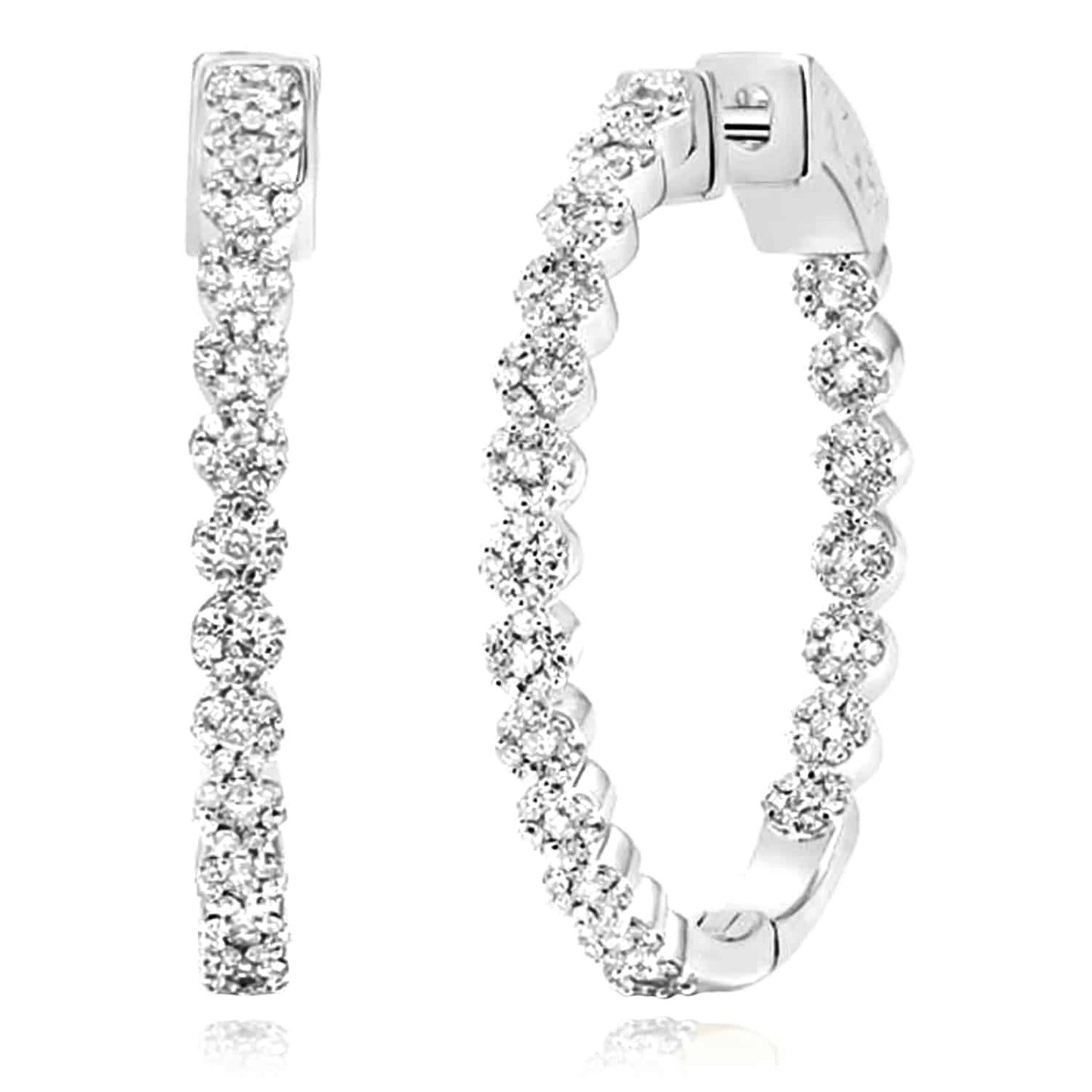 1.12CTW Natural Diamond 10K Gold Yellow White Rose Inside Outside Hoop Earrings