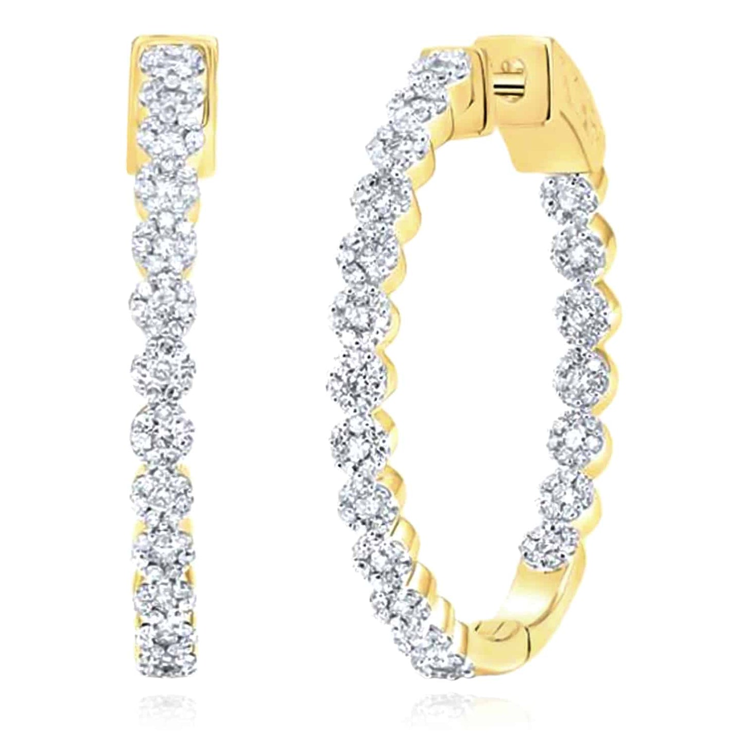 1.12CTW Natural Diamond 10K Gold Yellow White Rose Inside Outside Hoop Earrings