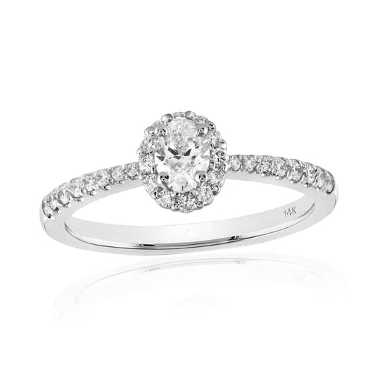 0.55CTW Natural Diamond Oval-Cut 14K White Gold Halo Engagement Ring