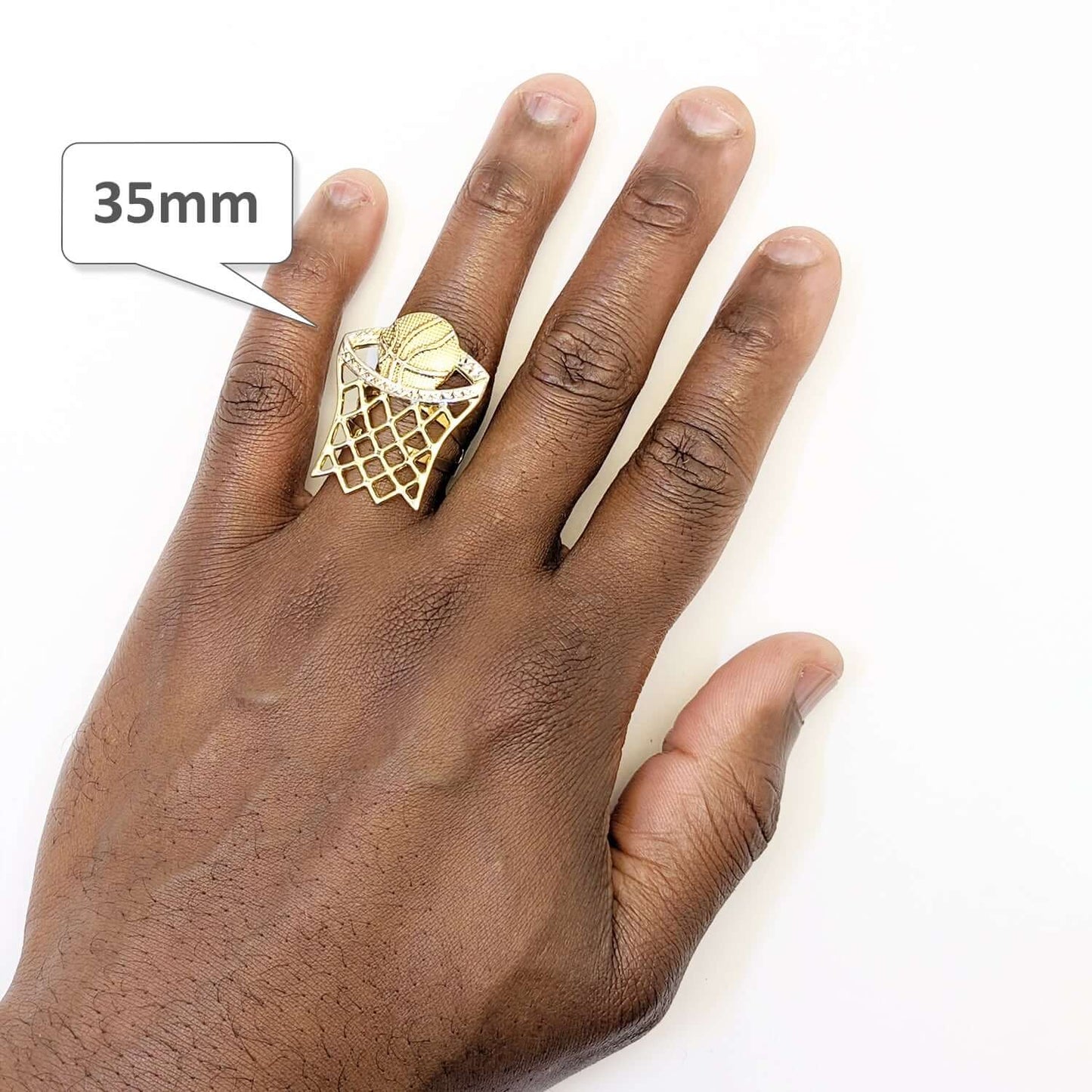 10K Gold Two-Tone Yellow White Diamond-Cut Basketball Hoop Signet Ring
