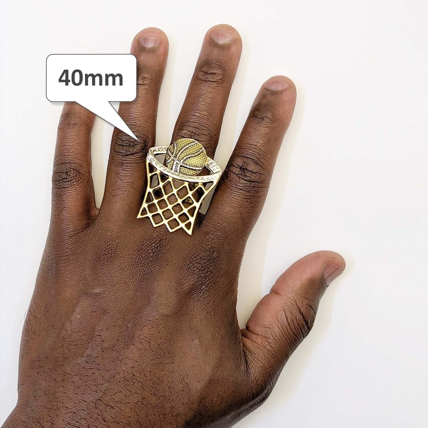 10K Gold Two-Tone Yellow White Diamond-Cut Basketball Hoop Signet Ring