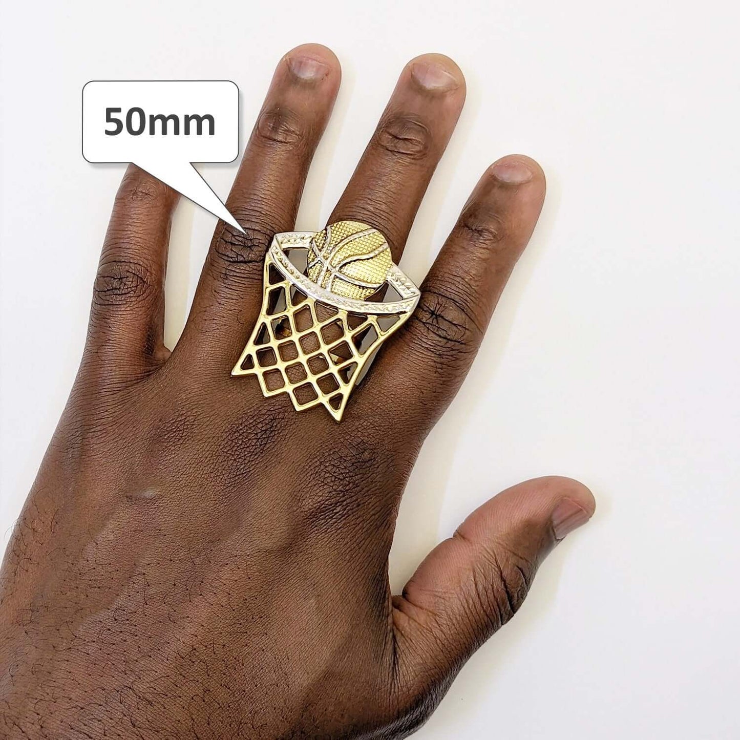 10K Gold Two-Tone Yellow White Diamond-Cut Basketball Hoop Signet Ring