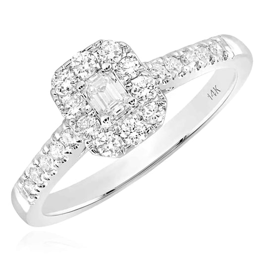 0.51CTW Natural Diamond 14K White Gold Emerald Halo Bridal Engagement Ring