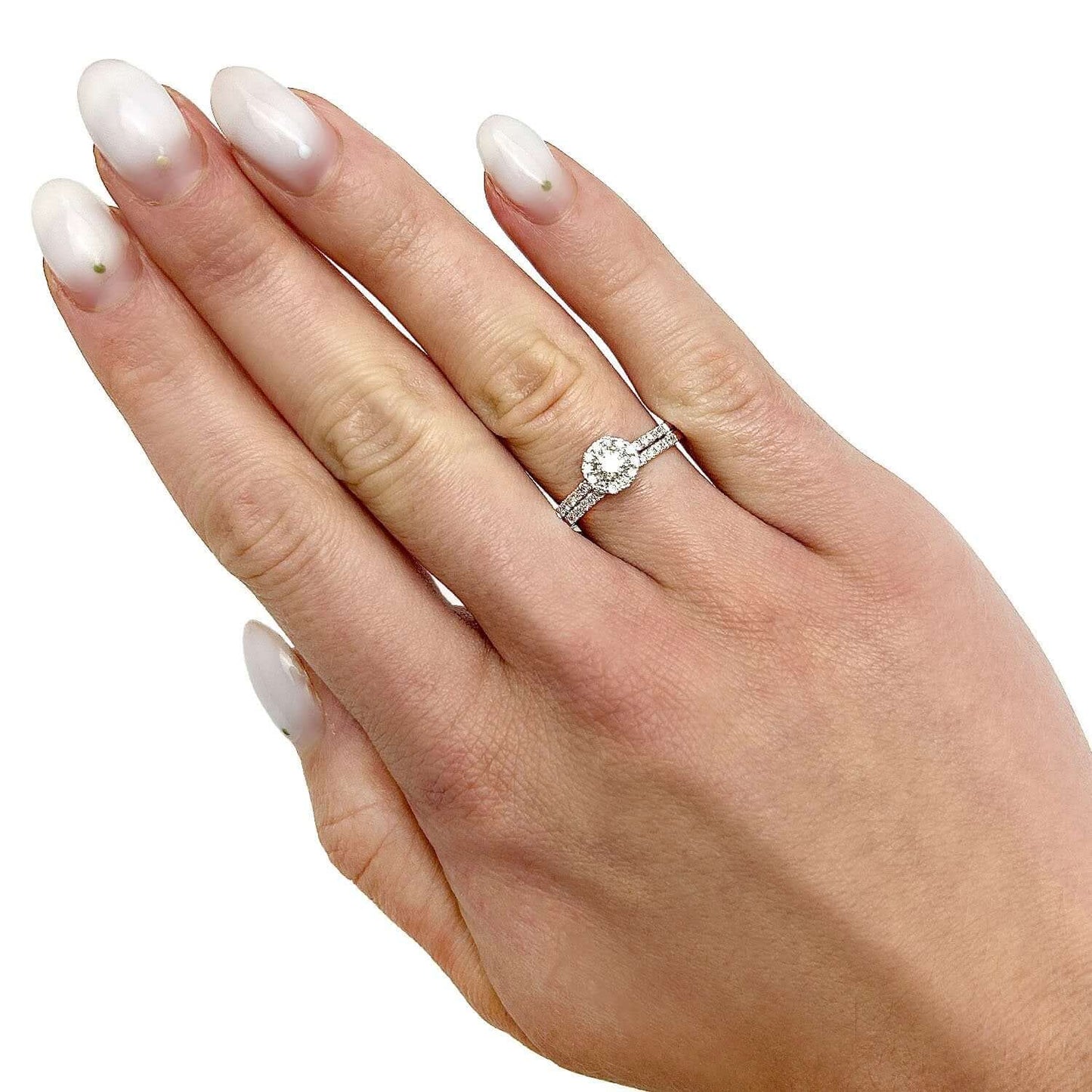 0.52CTW Real Diamond 10K Gold White Round Halo Bridal Engagement Ring Set