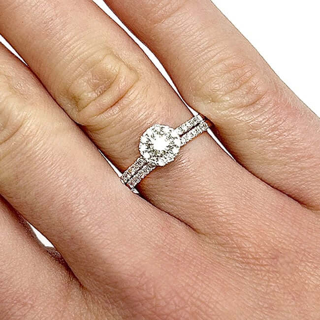 0.52CTW Real Diamond 10K Gold White Round Halo Bridal Engagement Ring Set