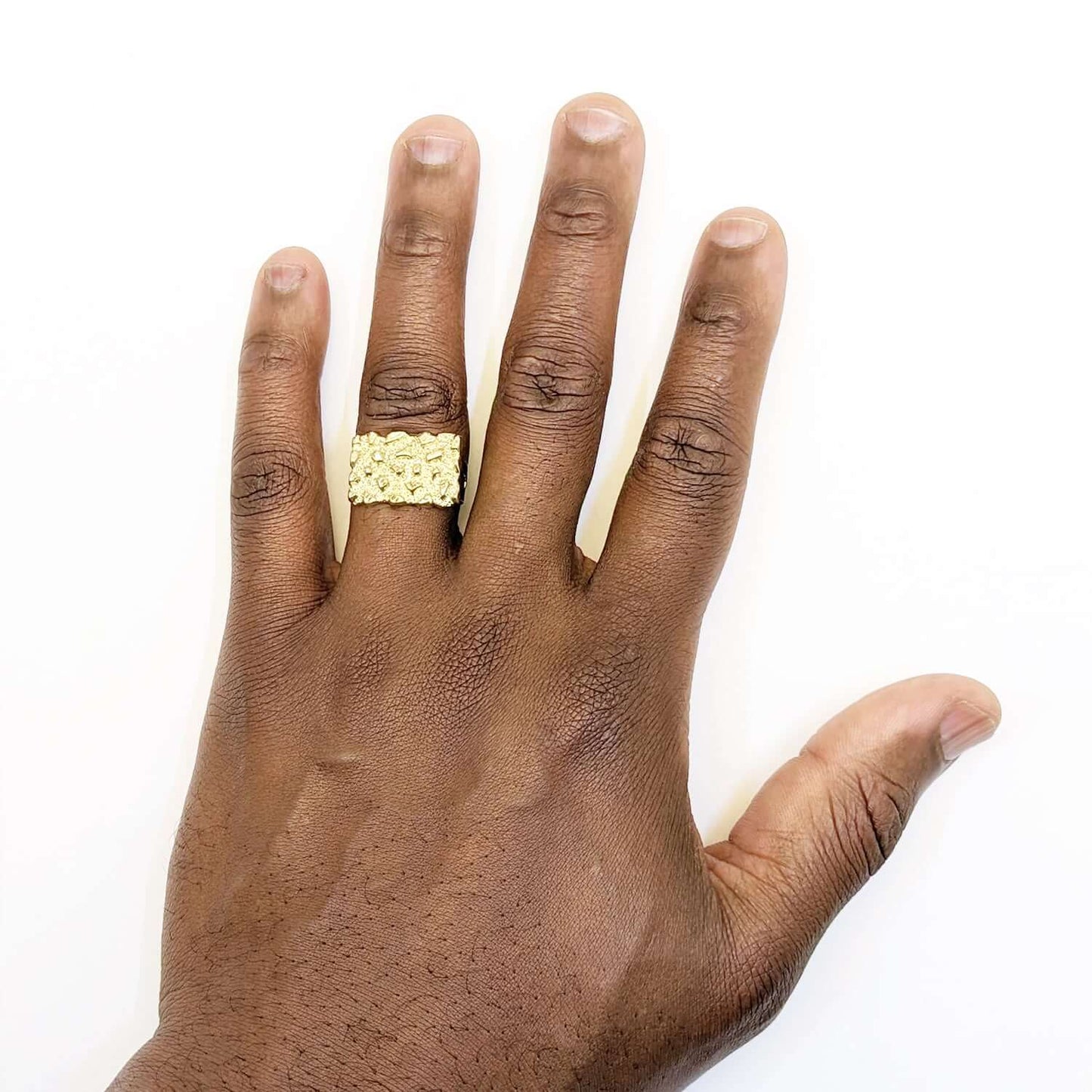 10K Gold Textured Rectangle Nugget Signet Ring