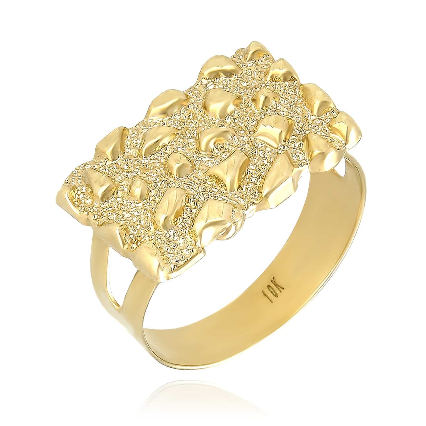 10K Gold Textured Rectangle Nugget Signet Ring