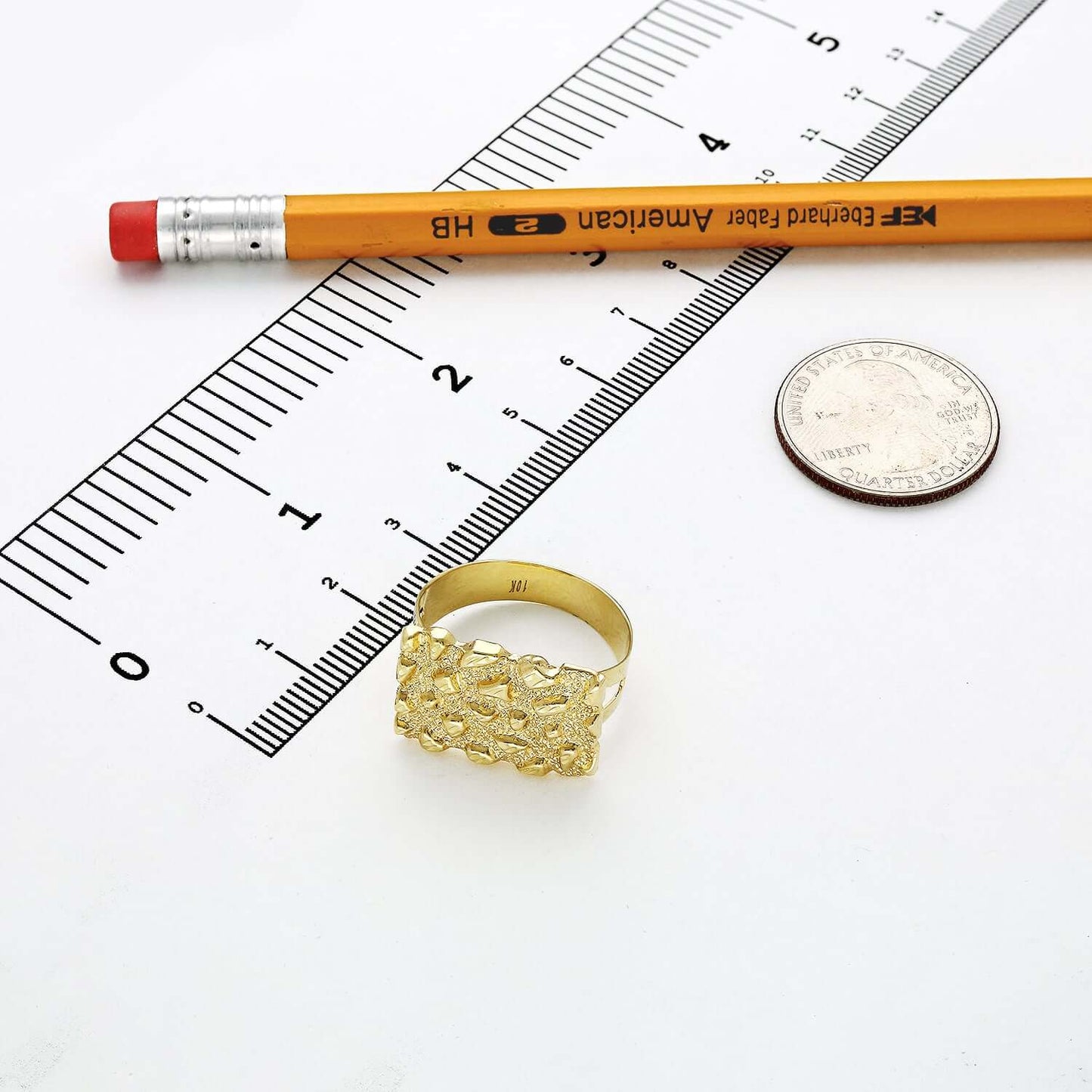 10K Gold Textured Rectangle Nugget Signet Ring
