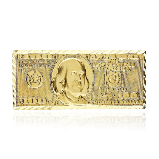 10K Yellow Gold 100 Dollars Dollar Bill Signet Ring
