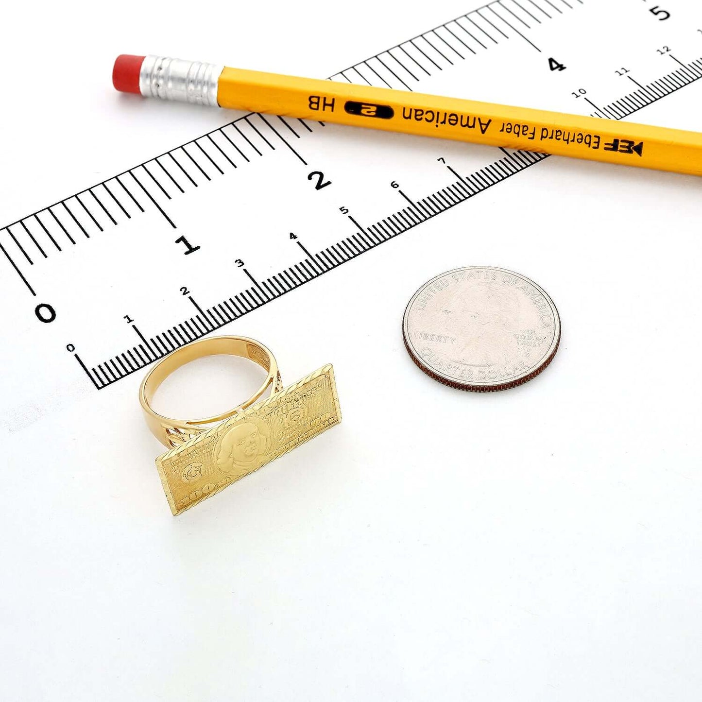 10K Yellow Gold 100 Dollars Dollar Bill Signet Ring