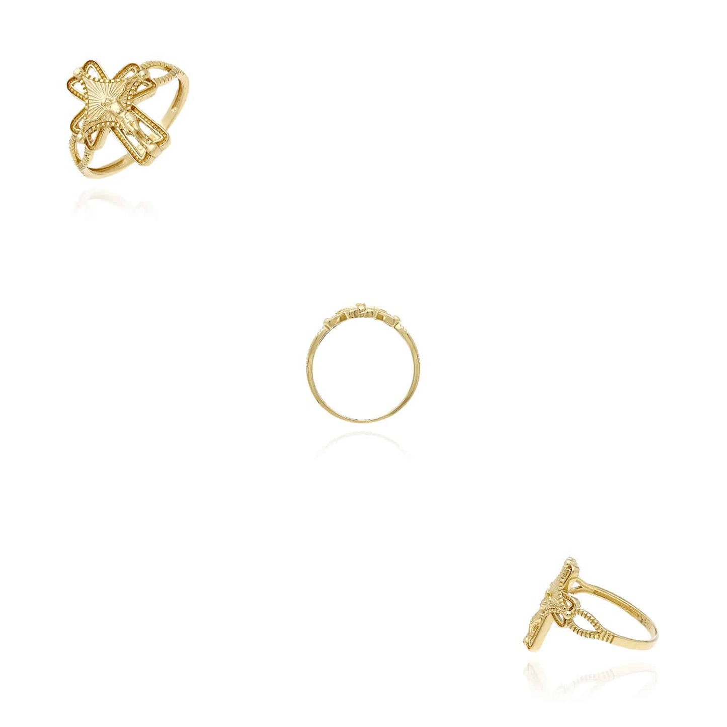 10K Yellow Gold Ornamental Jesus Crucifix Cross Ring