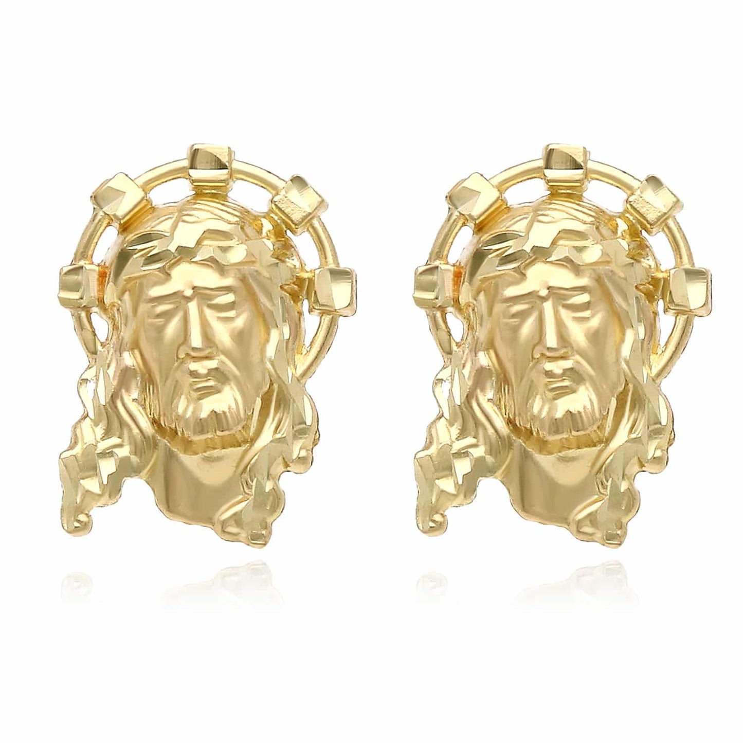 10K Real Gold Jesus Face Stud Earrings 17mm