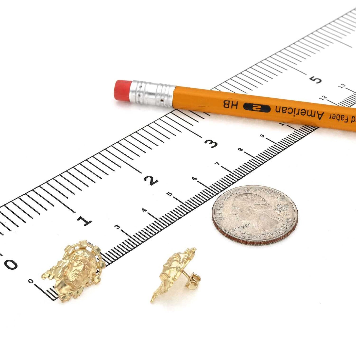 10K Real Gold Jesus Face Stud Earrings 17mm