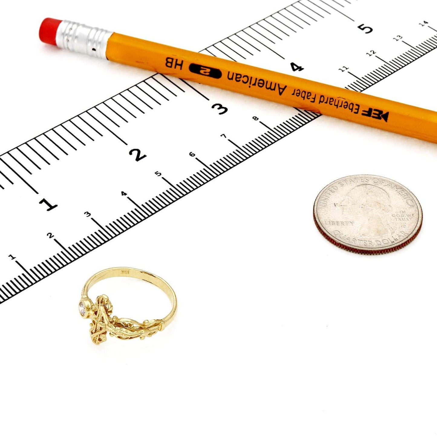 10K Gold Yellow CZ Band Cross Jesus Crucifix Ring