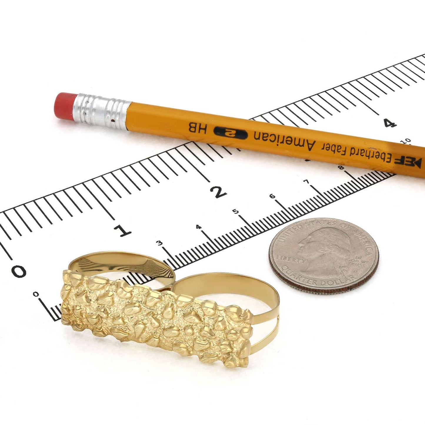 10K Yellow Gold Nugget Pattern Two-Finger Ring