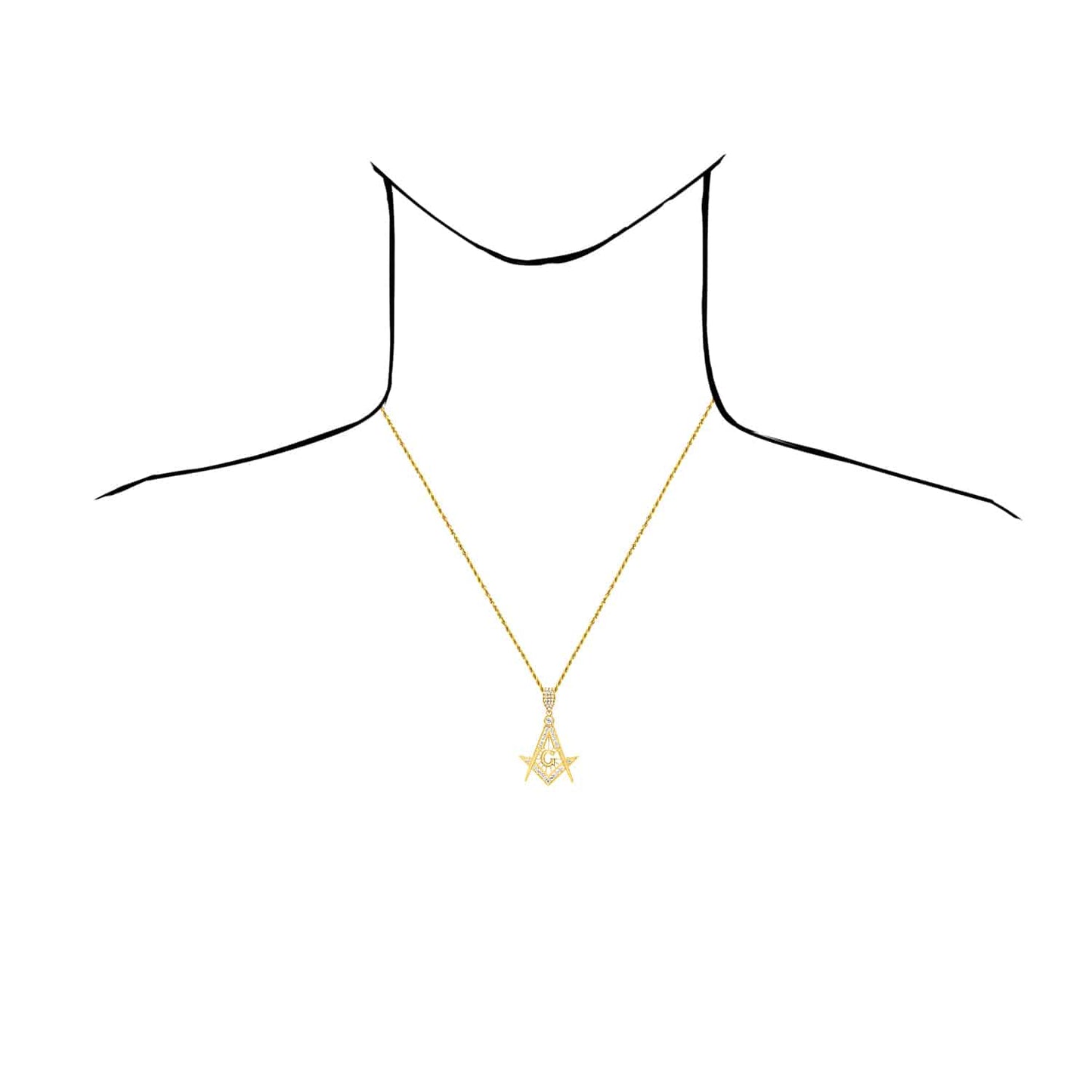 10K Yellow Gold CZ Master Mason Freemason Pendant 1.8"