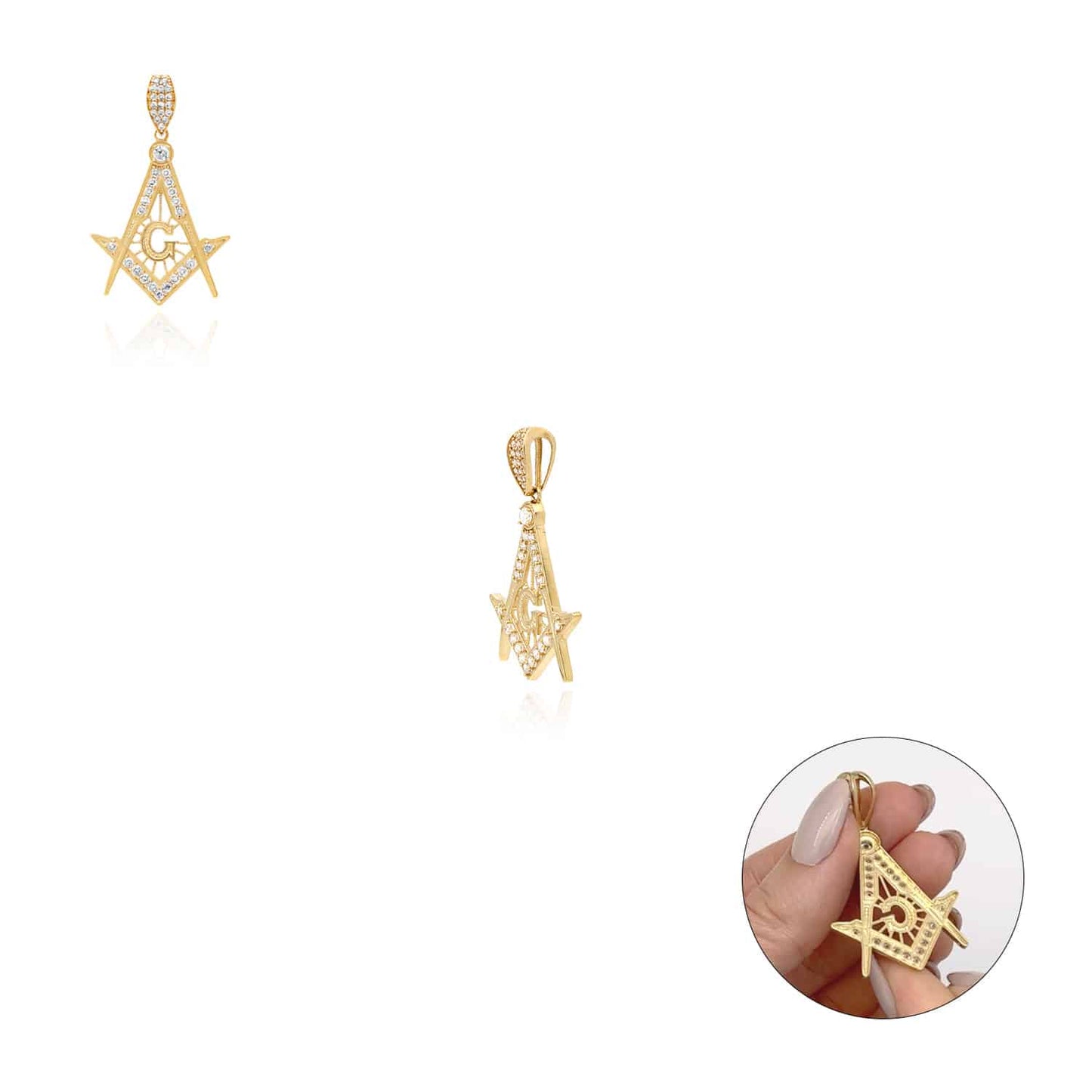 10K Yellow Gold CZ Master Mason Freemason Pendant 1.8"
