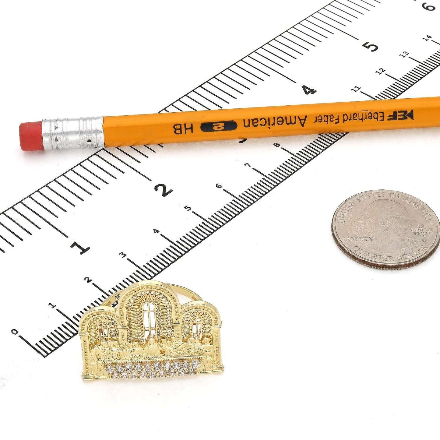 10K Gold Yellow CZ Last Supper With Arches Ring