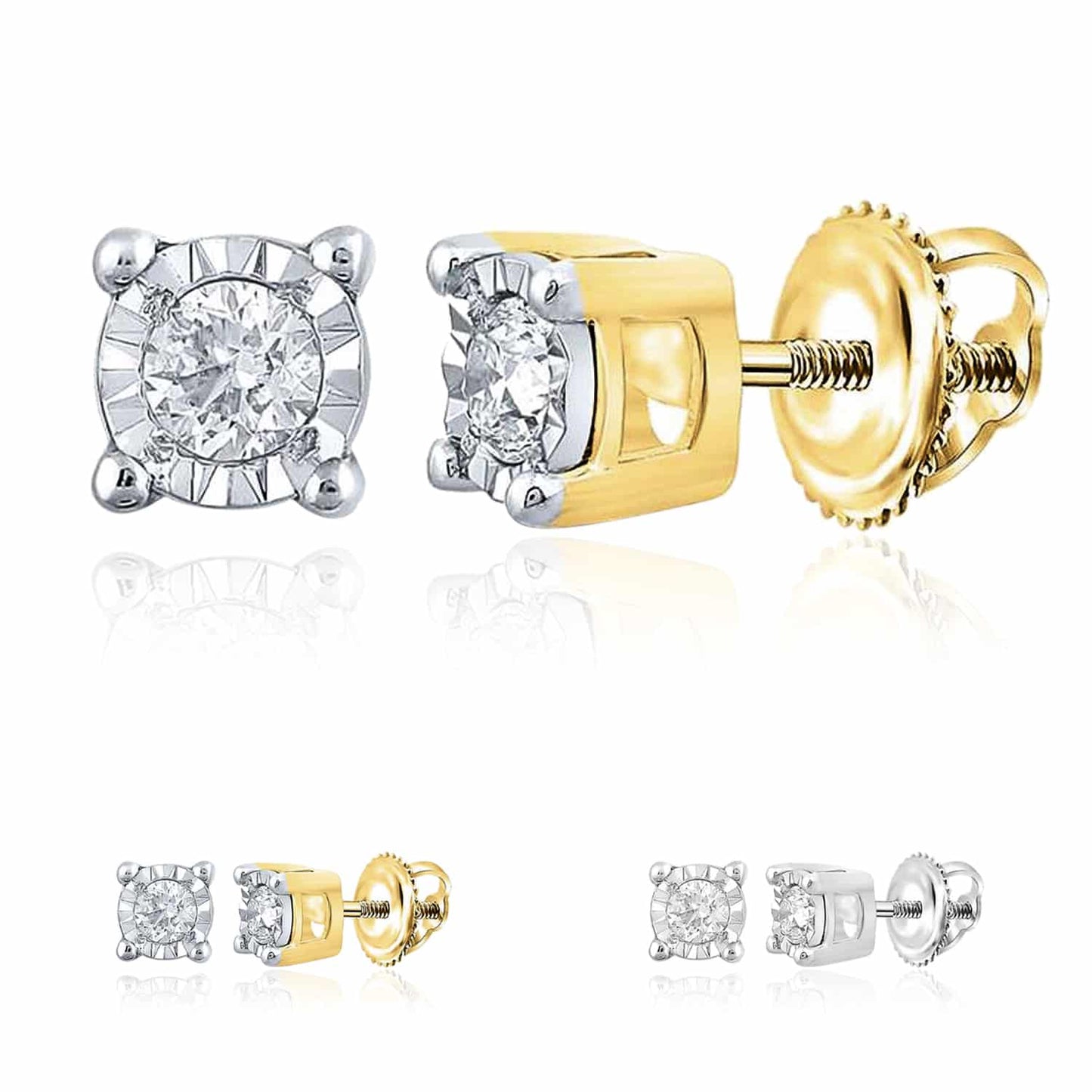 .40CTW Real Diamond 10K Gold Yellow White Round Solitaire Stud Earrings 4.7mm