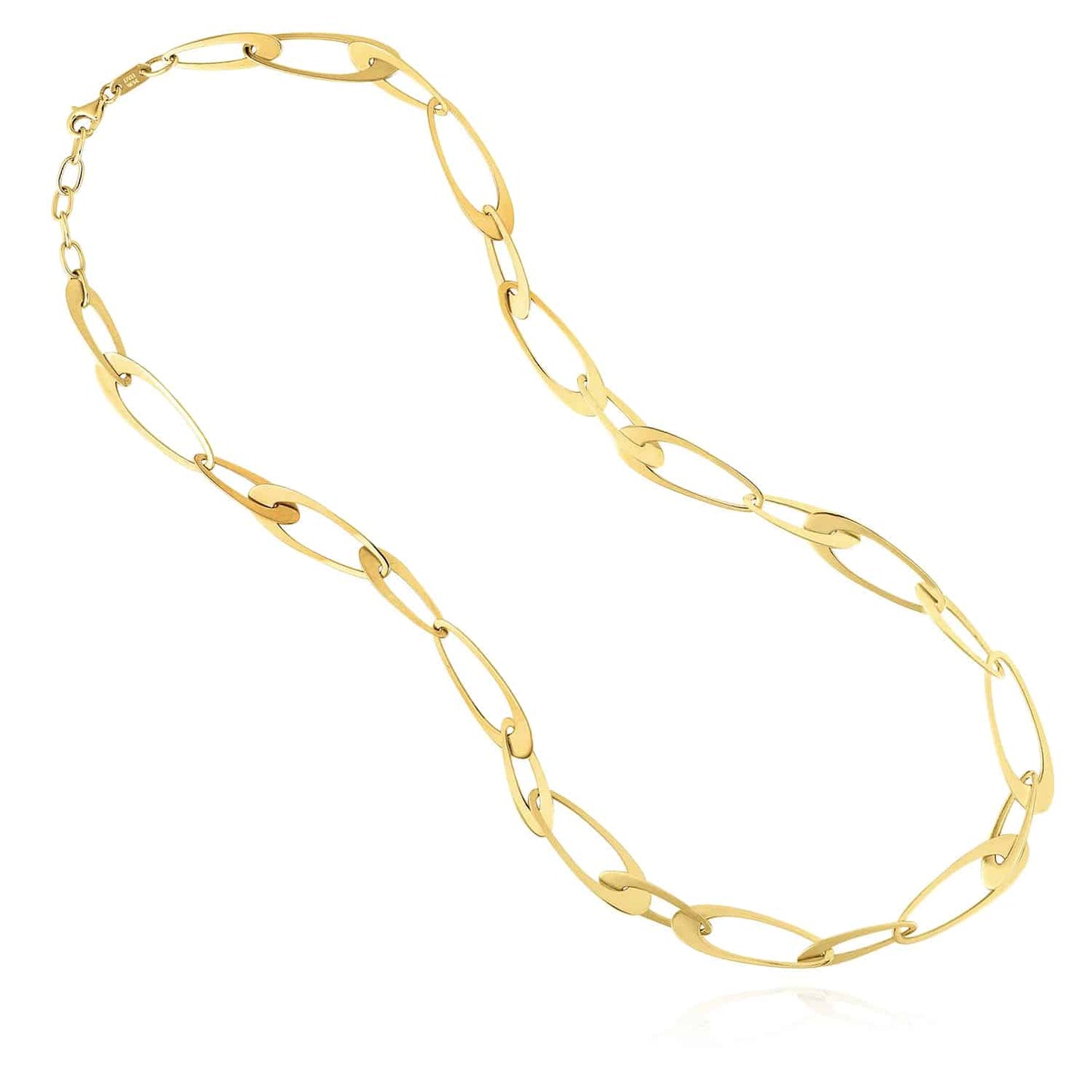 14K Real Gold 5.5mm Italian Oval Elongated Necklace 18"-18.25" Adjustable