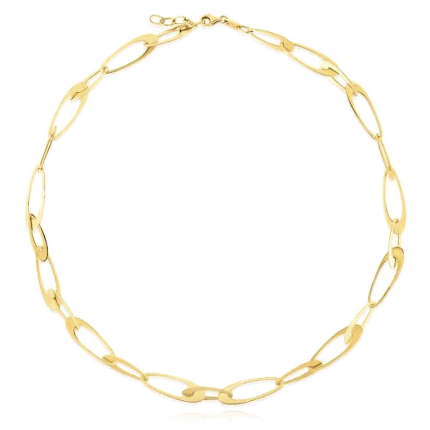 14K Real Gold 5.5mm Italian Oval Elongated Necklace 18"-18.25" Adjustable