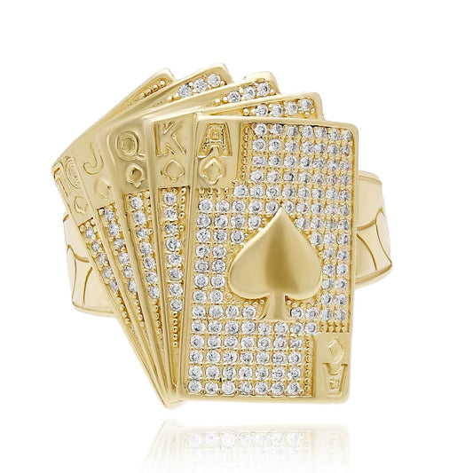 10K Gold Yellow CZ Playing Cards Signet Ring