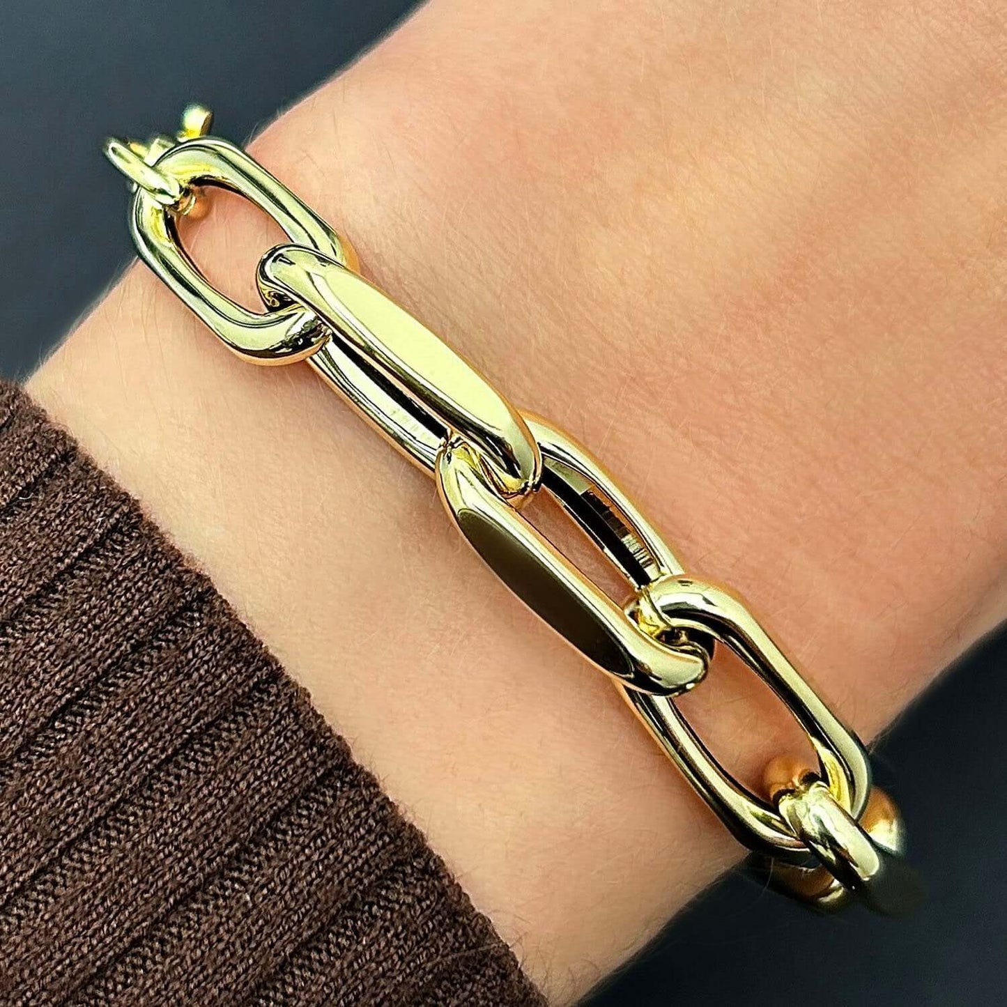 Solid 14K Real Gold 9mm Oval French Cable Bracelet 8"