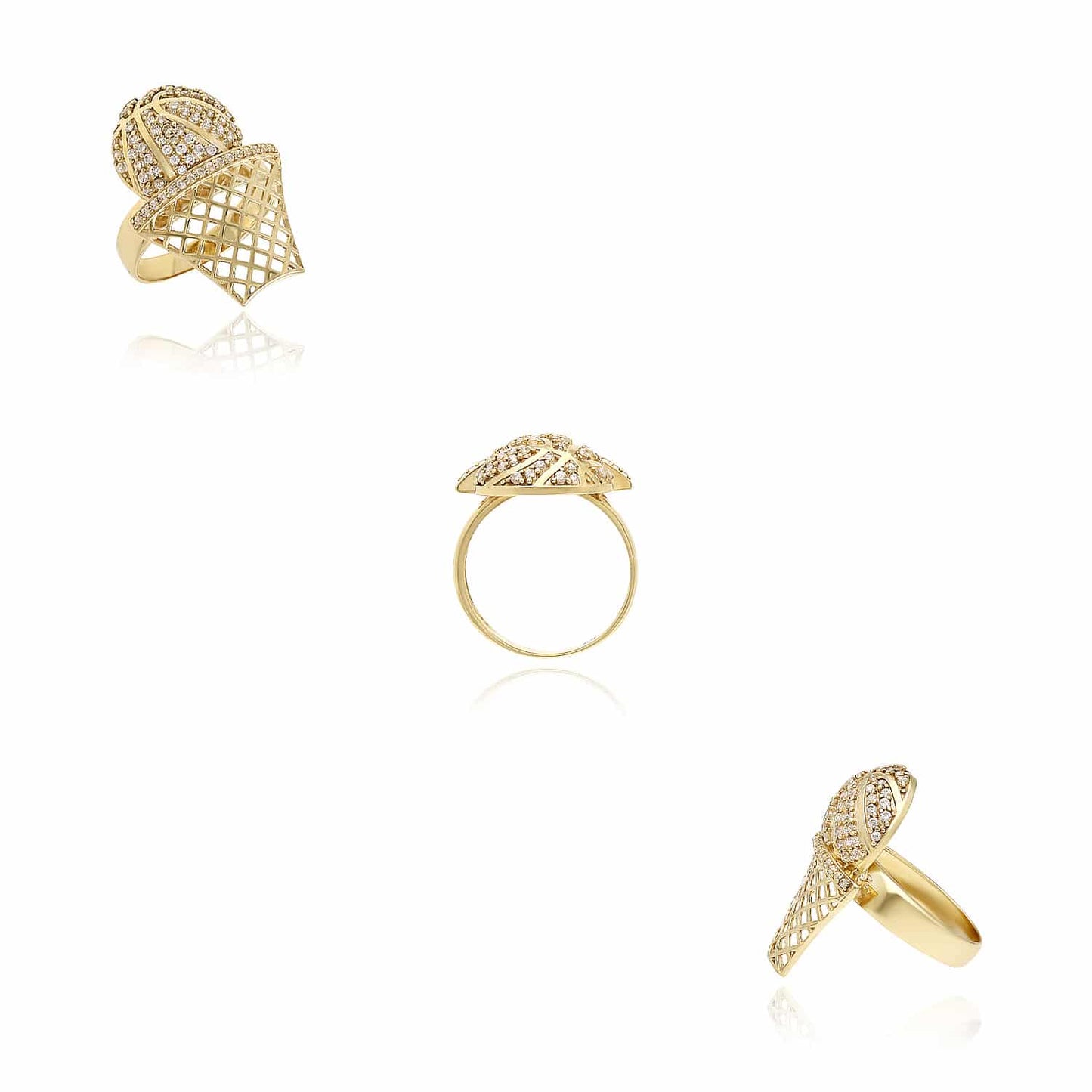 10K Gold Yellow CZ Basketball Hoop Ring