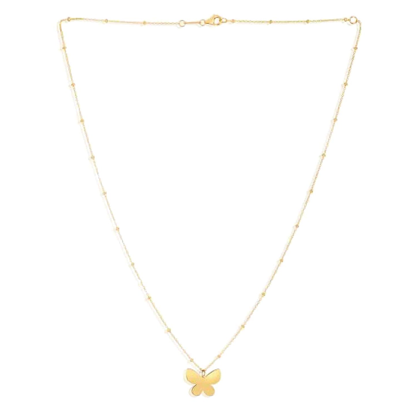 14K Gold Saturn Link Chain Butterfly Necklace 16"-18" Adjustable