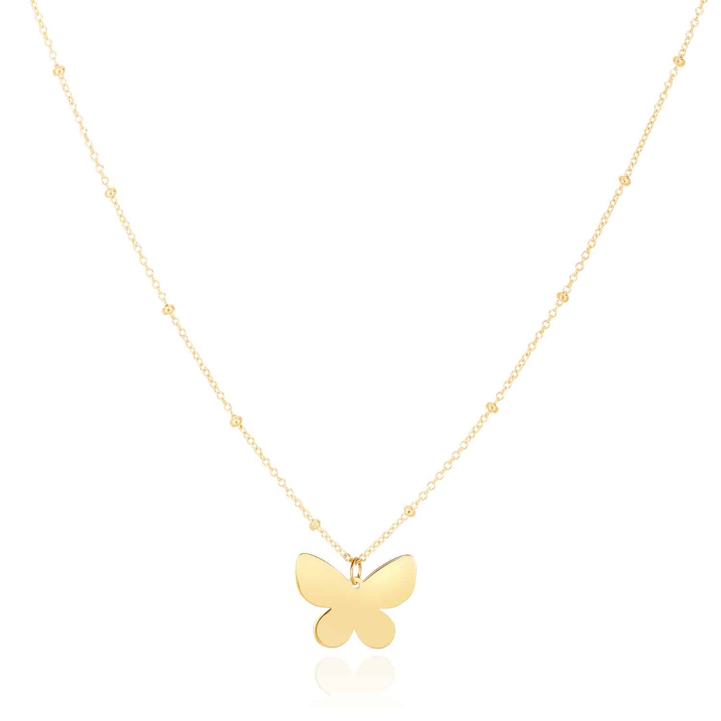 14K Gold Saturn Link Chain Butterfly Necklace 16"-18" Adjustable
