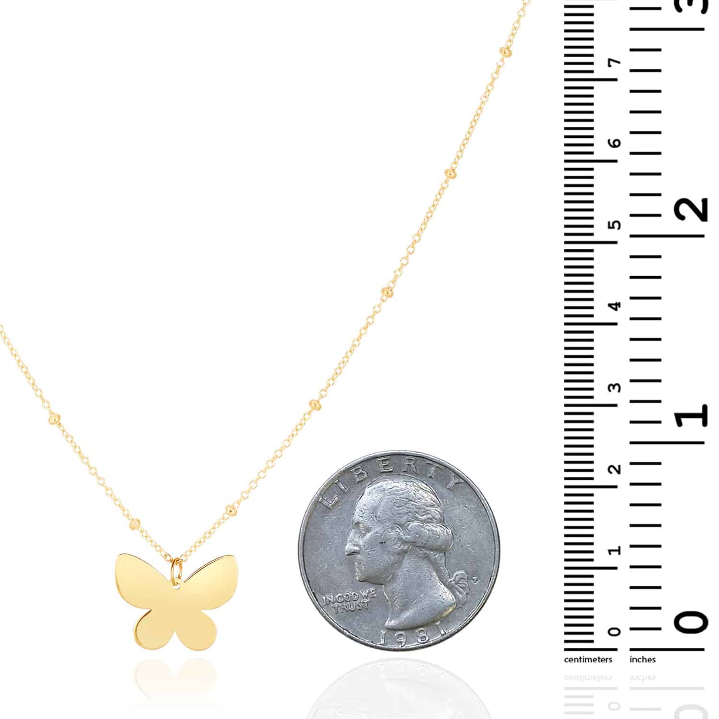 14K Gold Saturn Link Chain Butterfly Necklace 16"-18" Adjustable