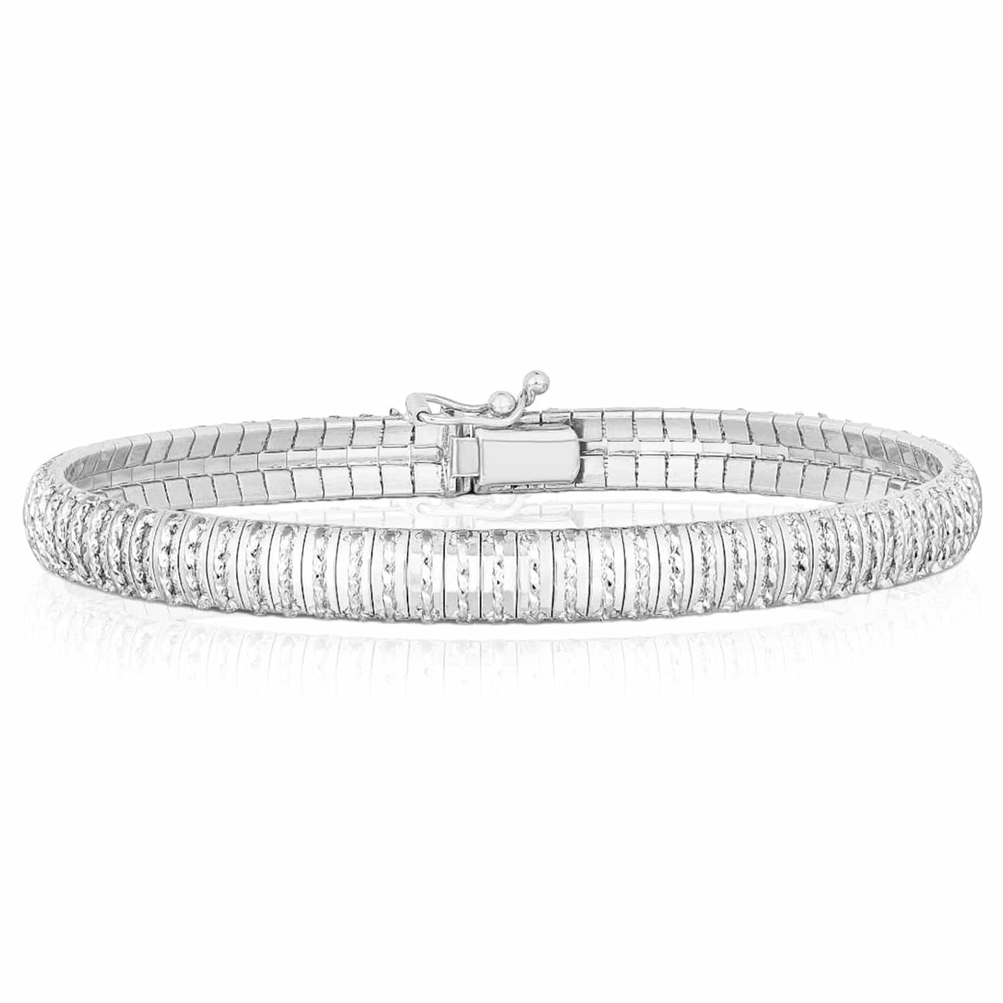 14K Real Gold Yellow White Rose 6mm Diamond-Cut Bulky Flexible Bangle Bracelet 7"