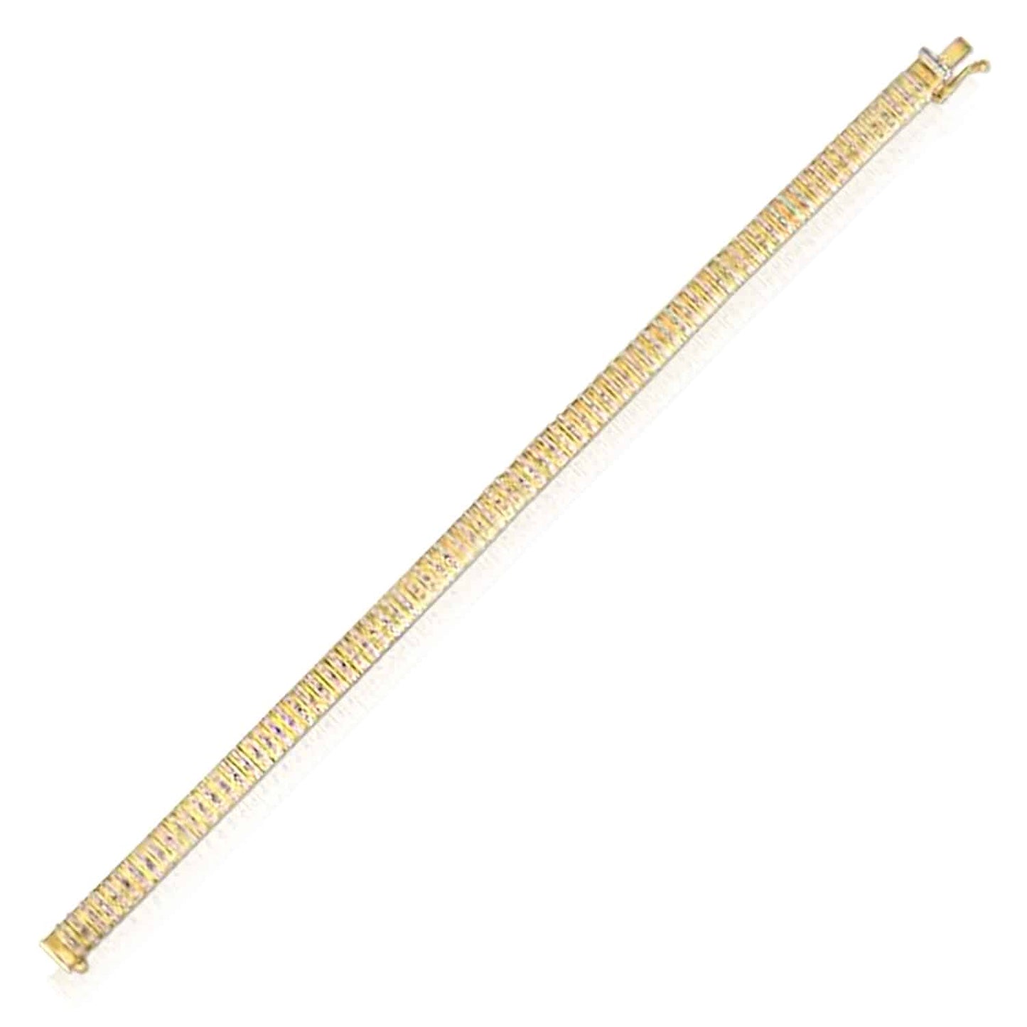 14K Real Gold Yellow White Rose 6mm Diamond-Cut Bulky Flexible Bangle Bracelet 7"