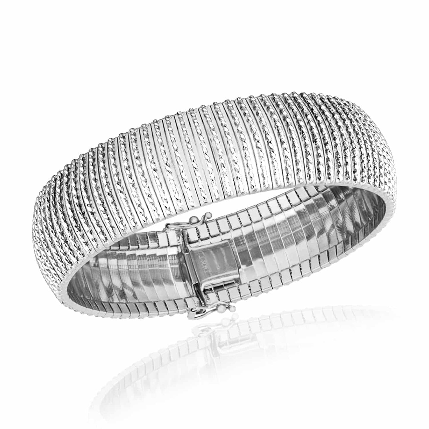 14K Gold Yellow White 17mm Diamond-Cut Flexible Bangle Bracelet 7"