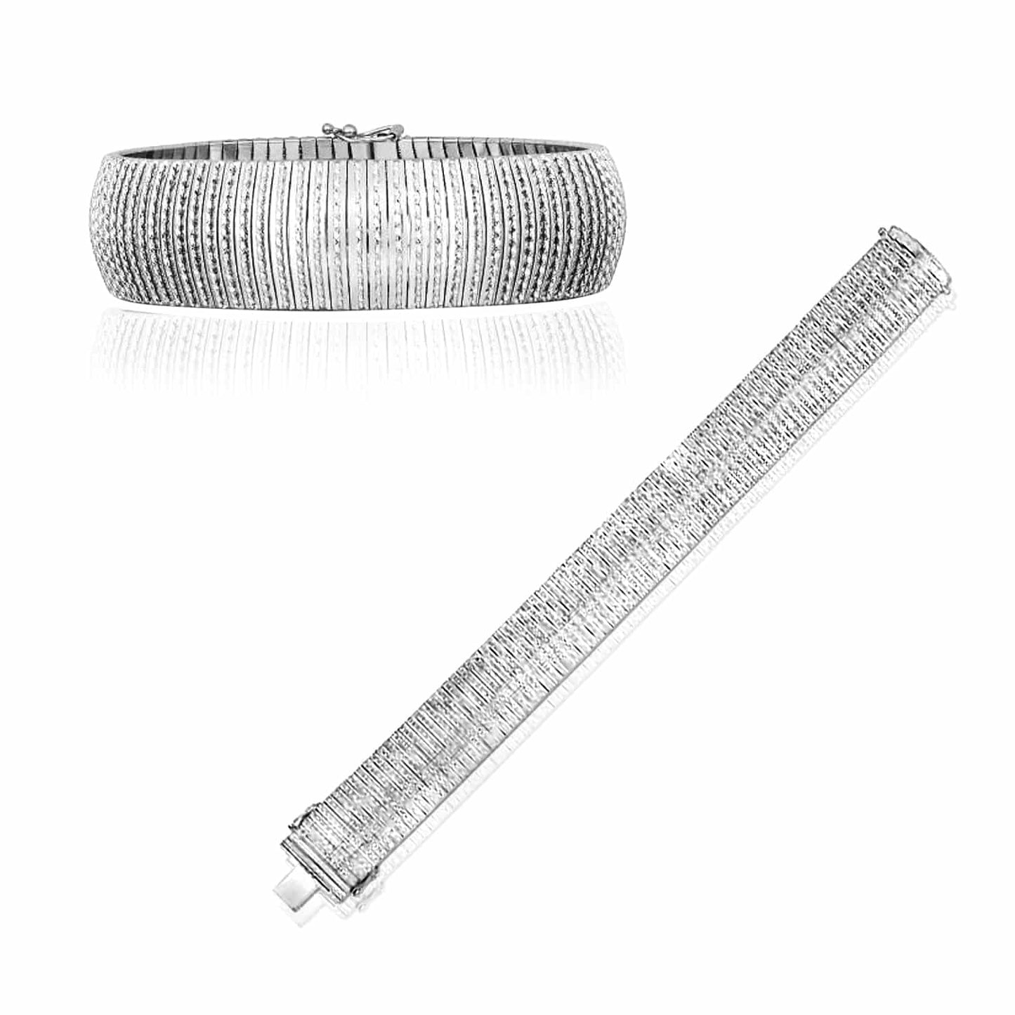 14K Gold Yellow White 17mm Diamond-Cut Flexible Bangle Bracelet 7"