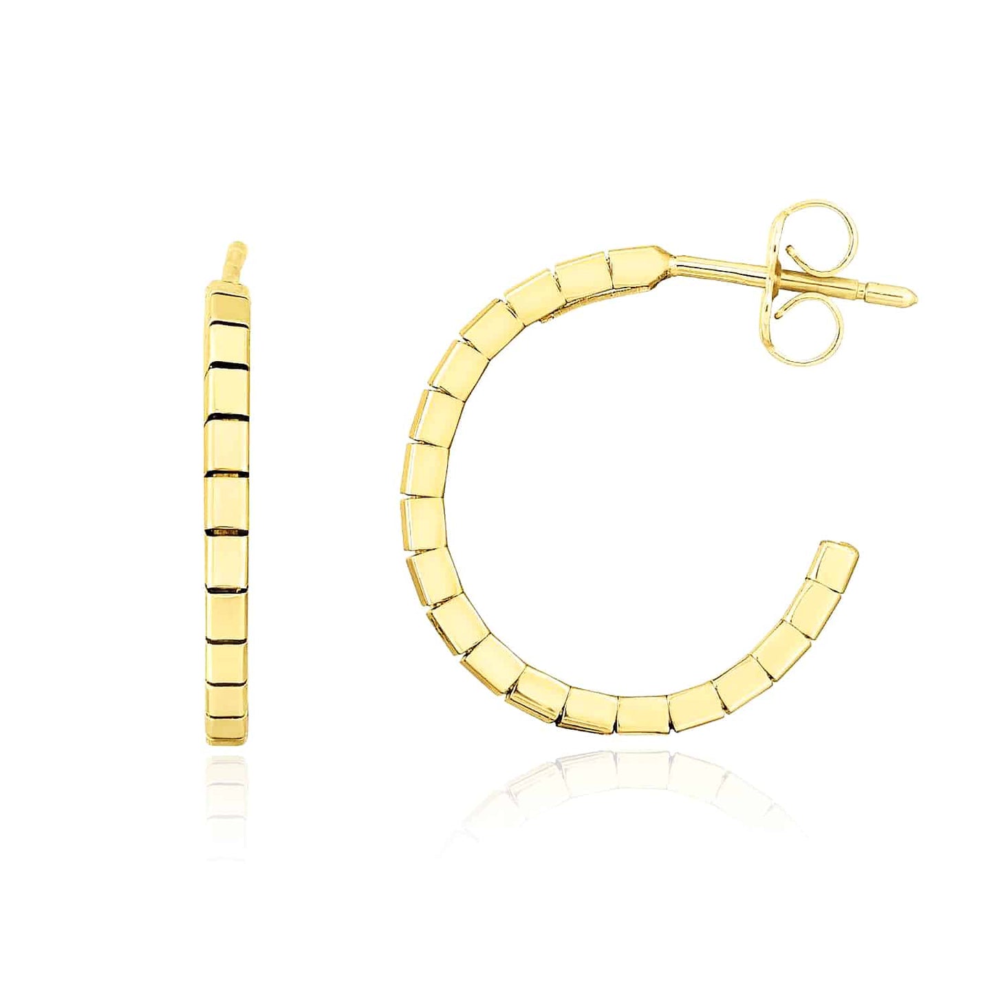 14K Real Gold Omega C-Hoop Push Back Earrings 19mm