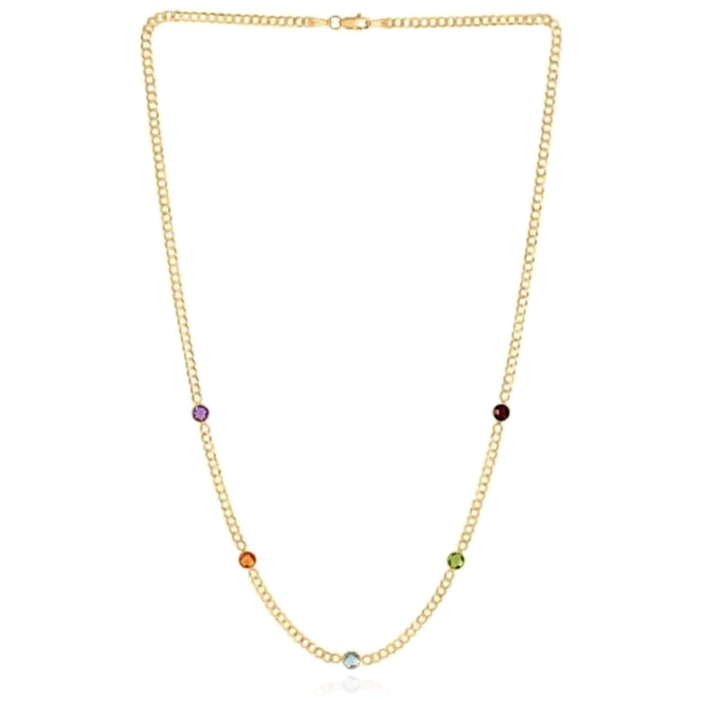 14K Real Gold Amethyst Blue Topaz Citrine Garnet Peridot Station Necklace 17"