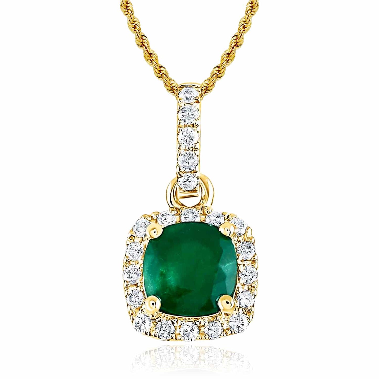 .72CTW Real Diamond 14K Real Gold Green Emerald Solitaire Halo Pendant 0.4"