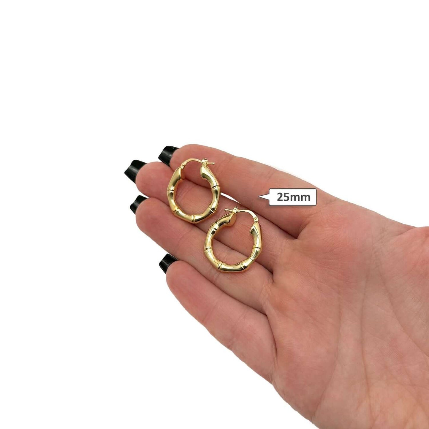 Real 14K Gold Hinged Bamboo Hoop Earrings 25mm-35mm