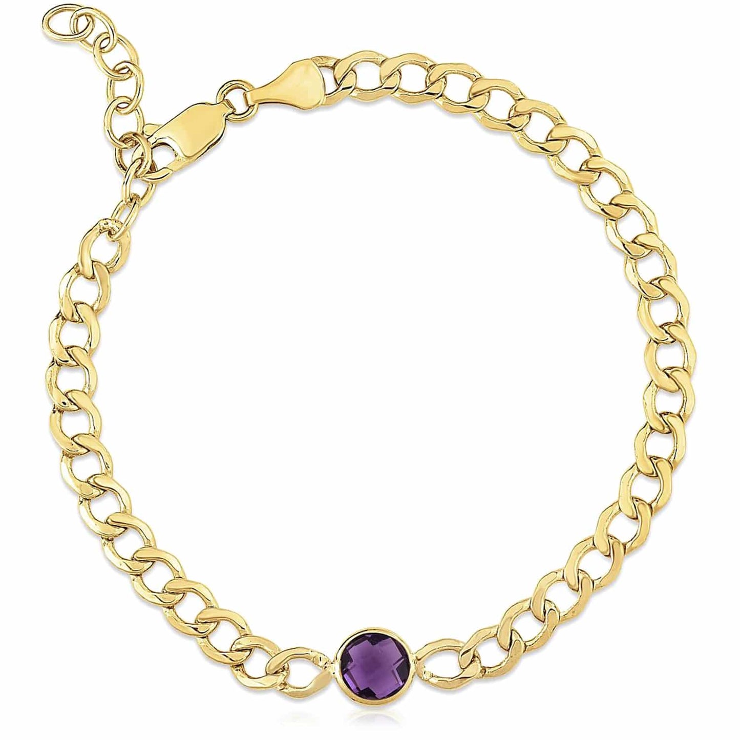 14K Real Gold Yellow 6mm Round Gemstone Cuban-Curb Bracelet 7.25"-8.25" Adjust.