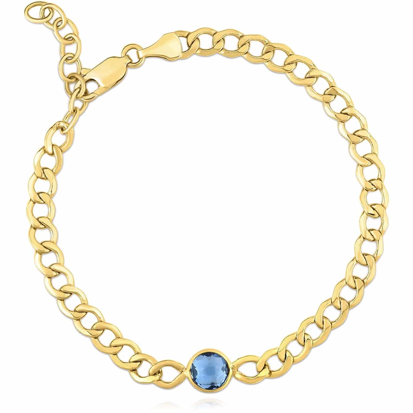 14K Real Gold Yellow 6mm Round Gemstone Cuban-Curb Bracelet 7.25"-8.25" Adjust.