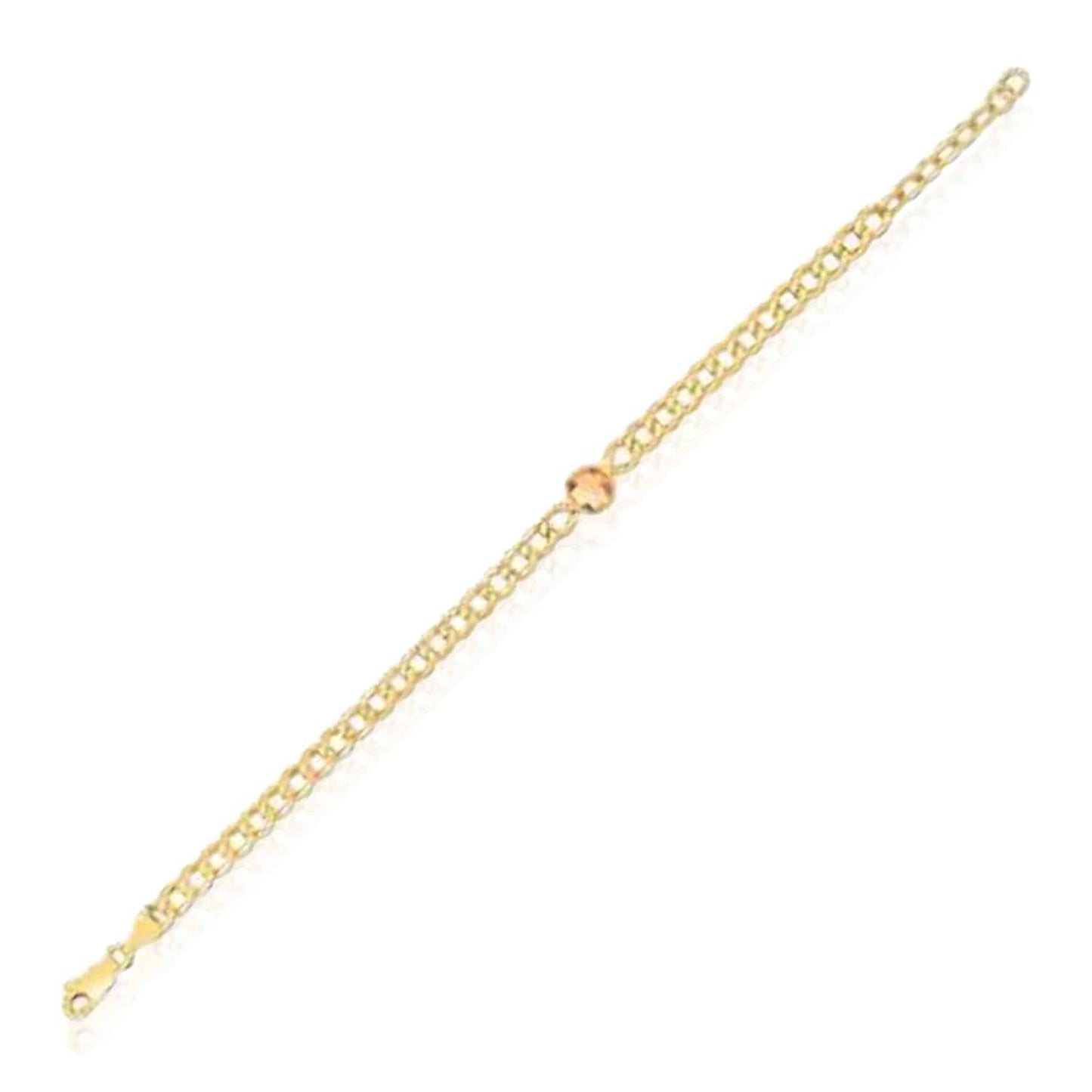 14K Real Gold Yellow 6mm Round Gemstone Cuban-Curb Bracelet 7.25"-8.25" Adjust.
