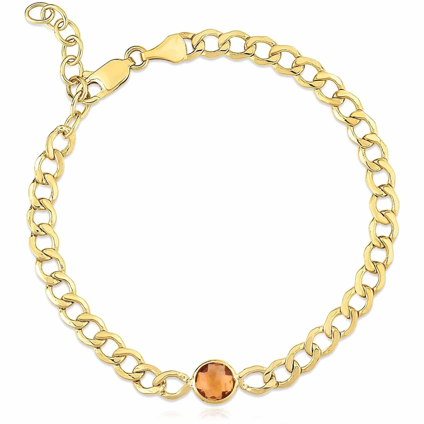 14K Real Gold Yellow 6mm Round Gemstone Cuban-Curb Bracelet 7.25"-8.25" Adjust.