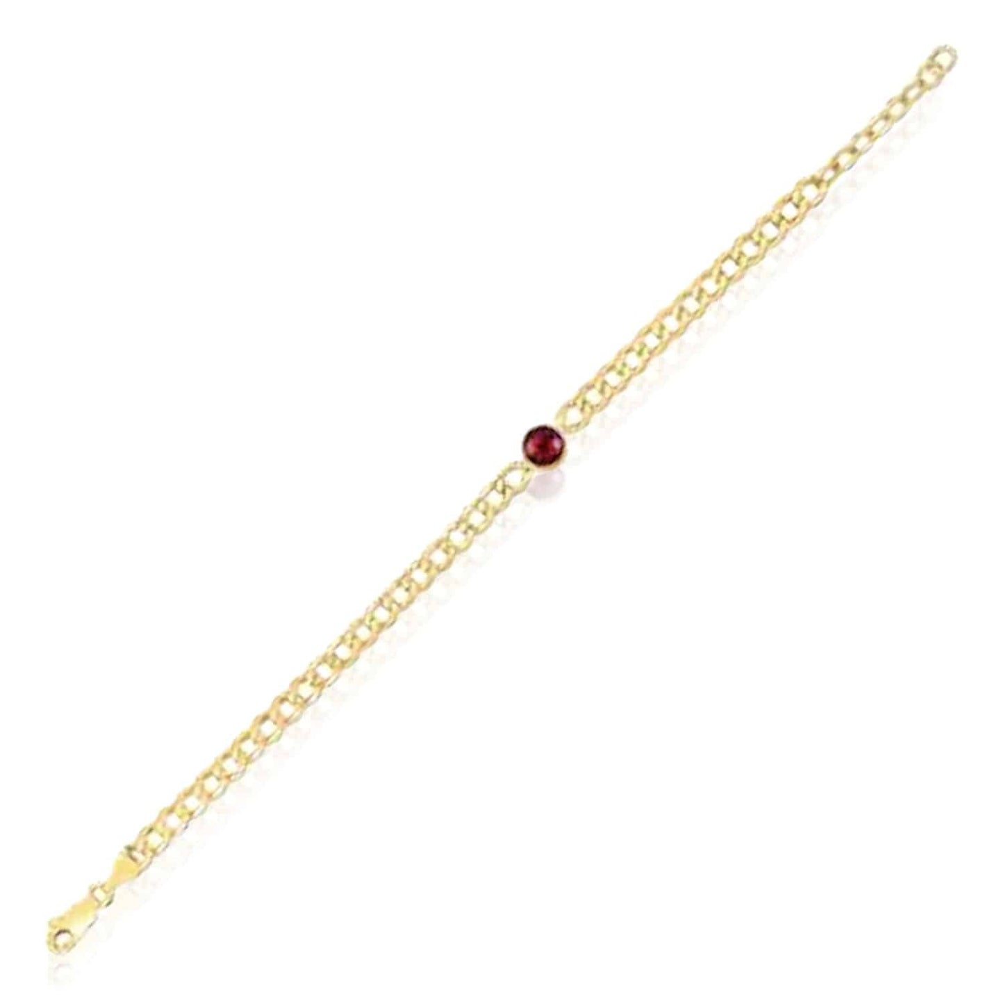 14K Real Gold Yellow 6mm Round Gemstone Cuban-Curb Bracelet 7.25"-8.25" Adjust.