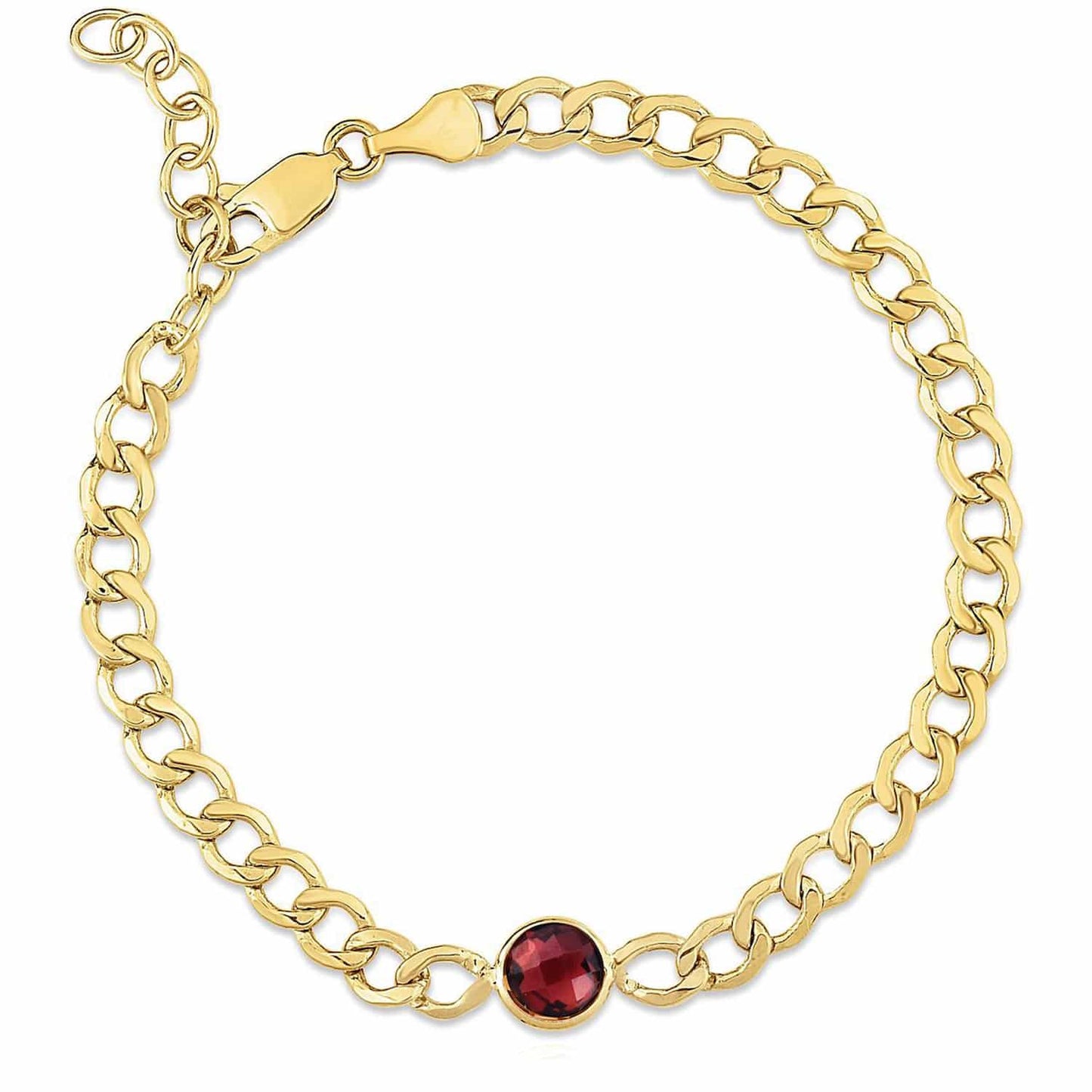 14K Real Gold Yellow 6mm Round Gemstone Cuban-Curb Bracelet 7.25"-8.25" Adjust.