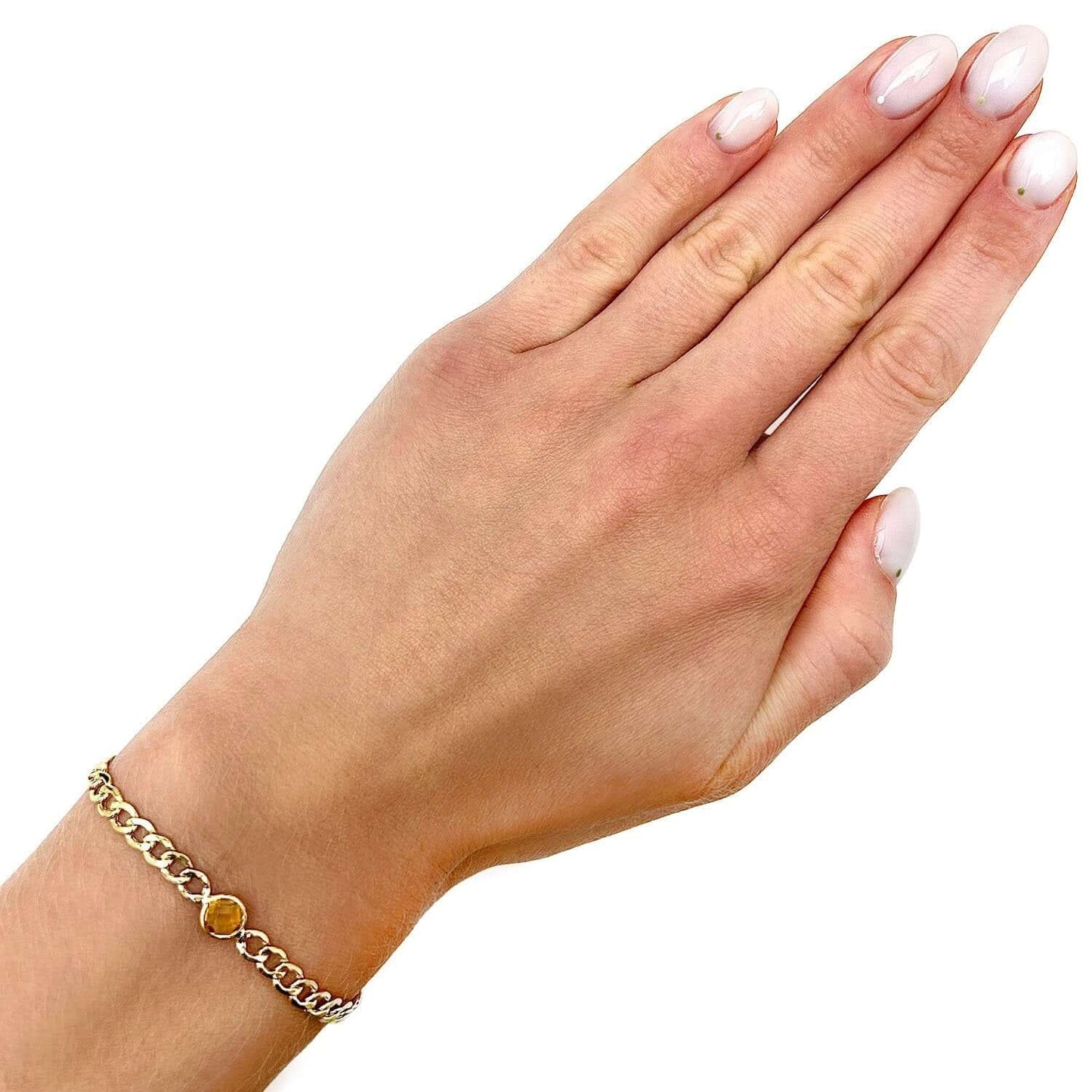 14K Real Gold Yellow 6mm Round Gemstone Cuban-Curb Bracelet 7.25"-8.25" Adjust.